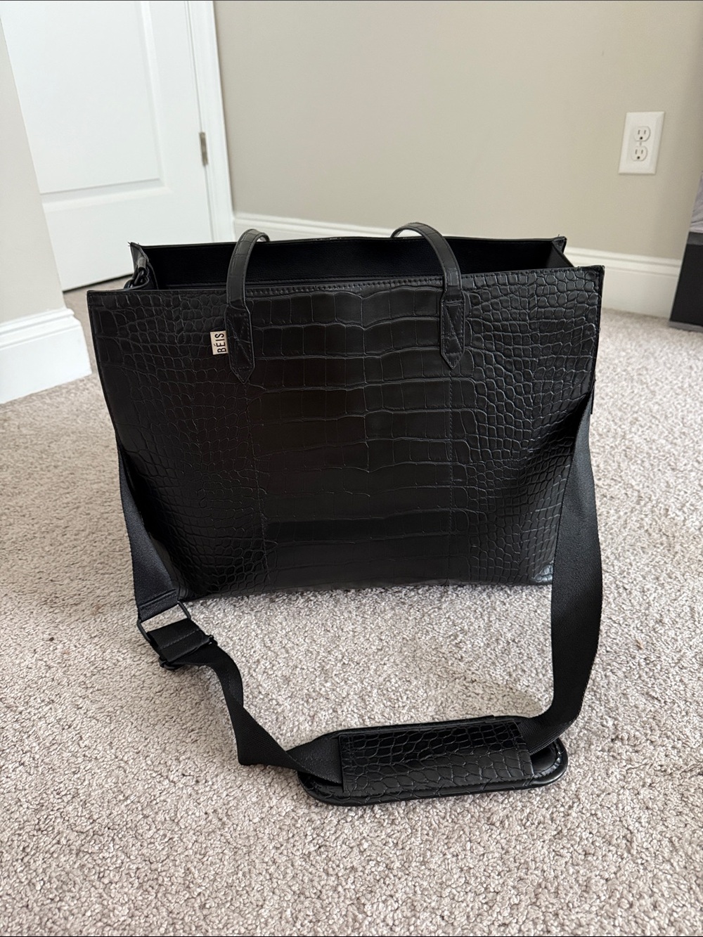 Beis The Large Work Tote in Black Croc